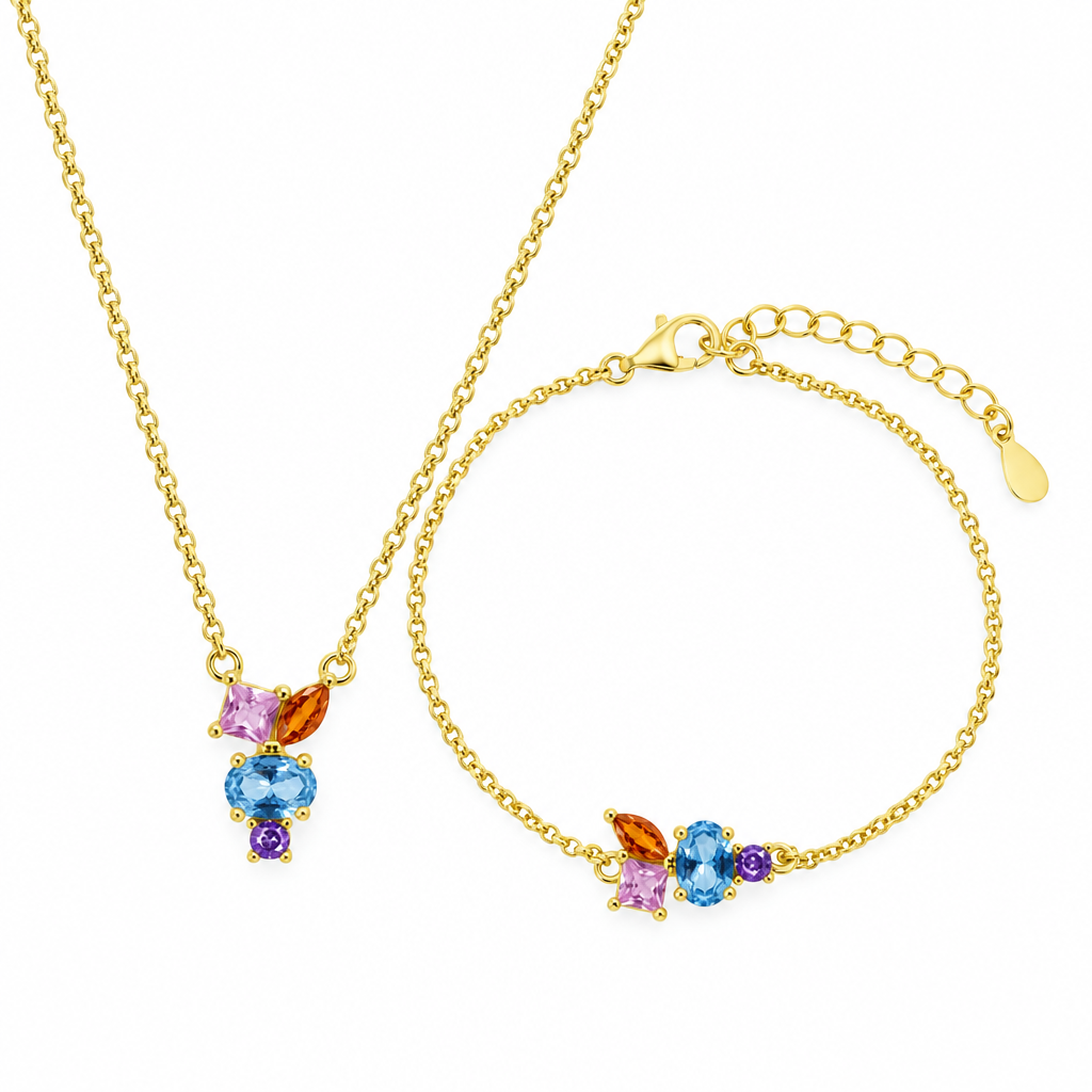 Set Collana e Bracciale ChiMiAma – Argento Dorato Pietre Multicolor