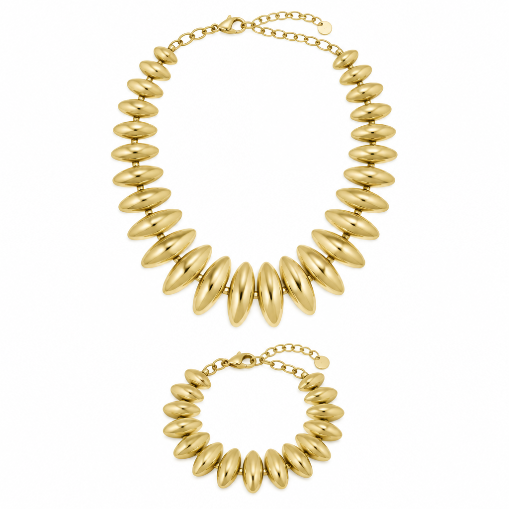 Set Collana e Bracciale ChiMiAma – Acciaio Dorato Dischetti Lucidi