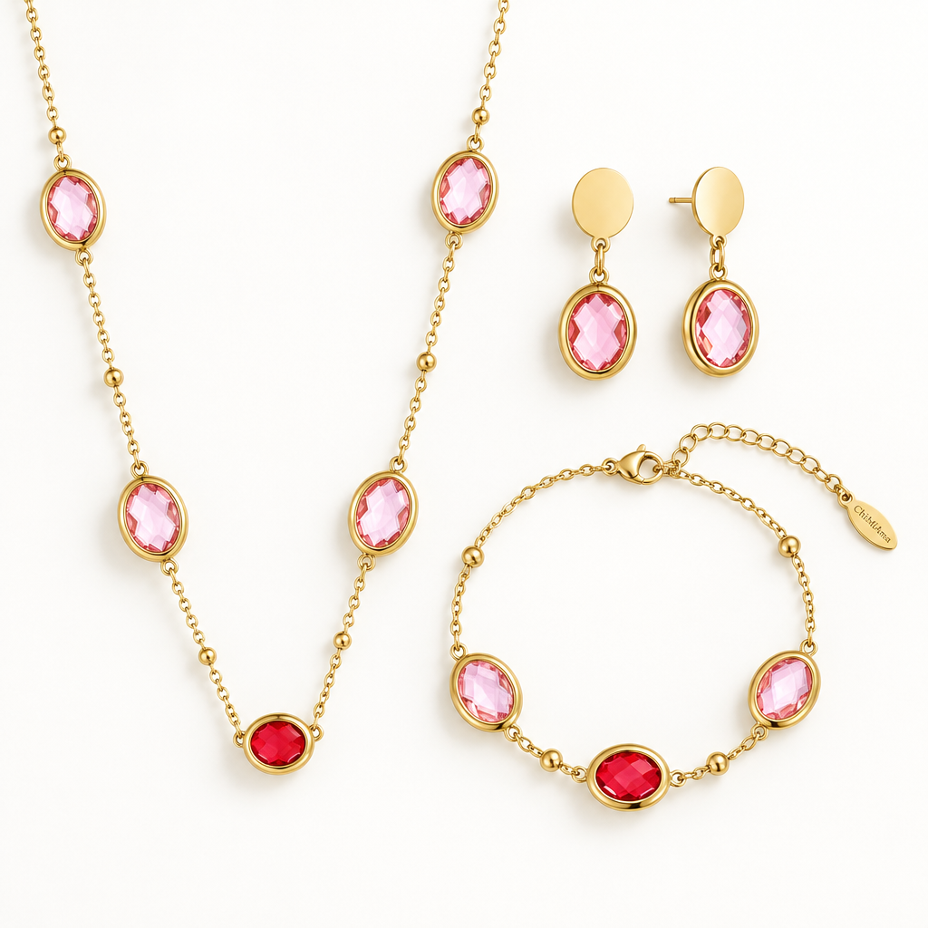 Set ChiMiAma - Parure Cristalli Rosa & Rosso in Acciaio 316L