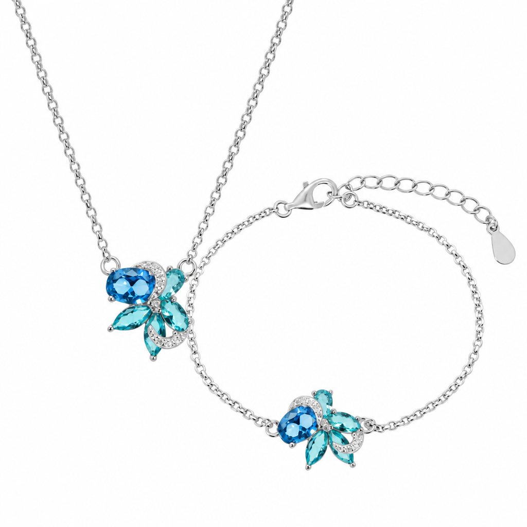 Set Collana e Bracciale ChiMiAma – Argento 925 Pietre Blu e Acquamarina
