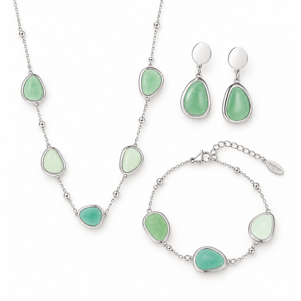 Set ChiMiAma - Parure Cristalli Verde Acqua in Acciaio 316L