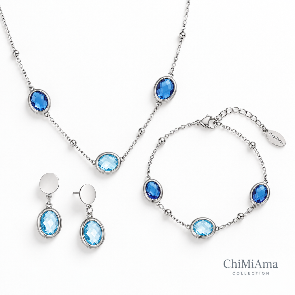 Set ChiMiAma - Parure Cristalli Azzurro & Blu in Acciaio 316L
