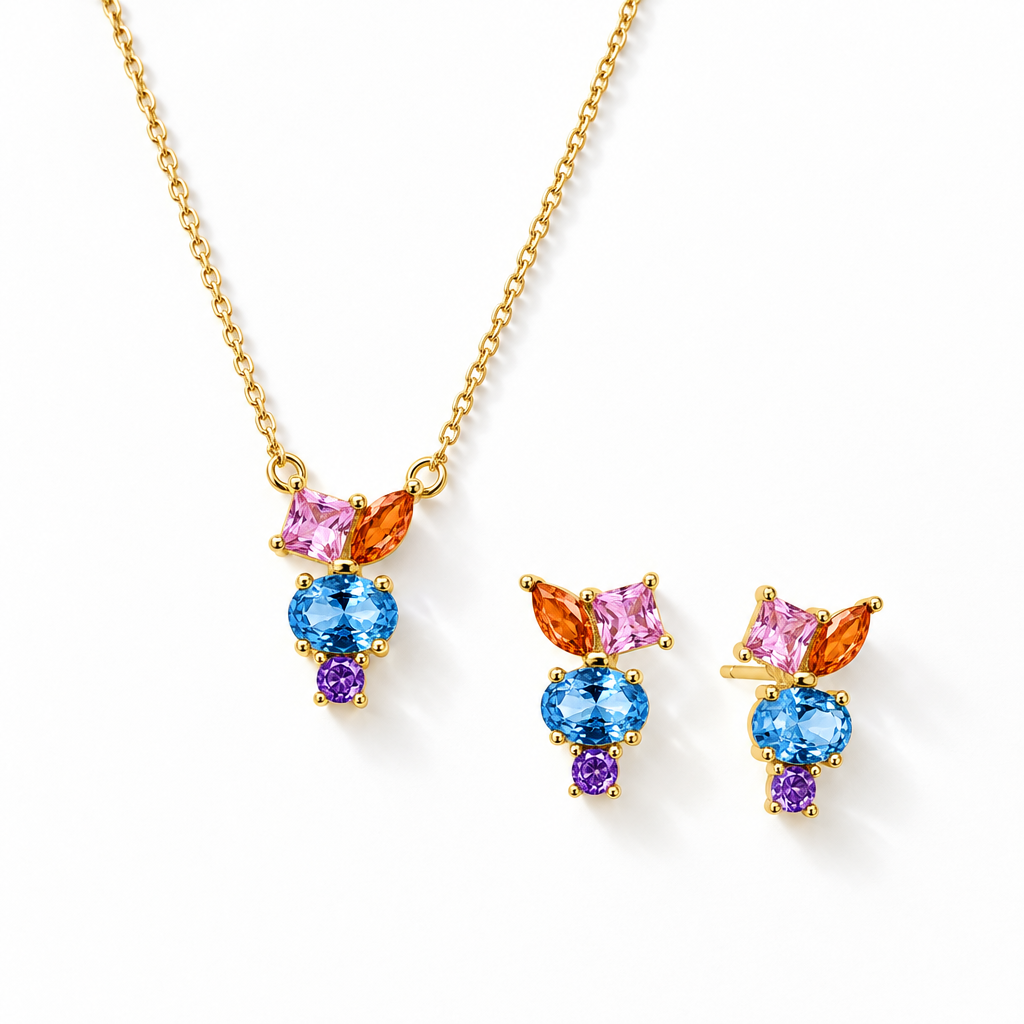 Set Collana & Orecchini ChiMiAma – Argento Dorato e Pietre Multicolor