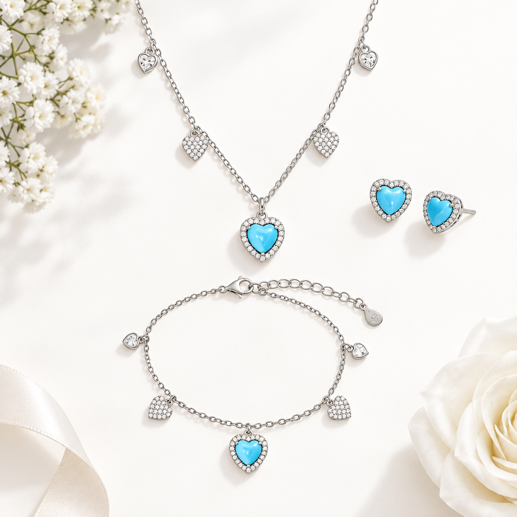Set Trio ChiMiAma – Collana, Bracciale e Orecchini Cuore Azzurro